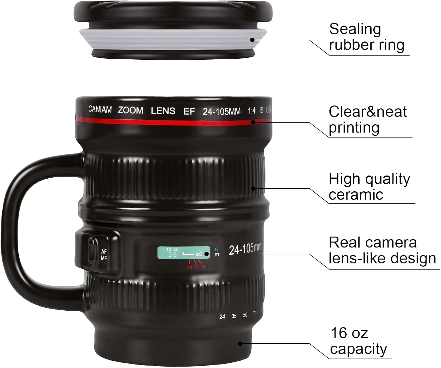 Cabtnca Taza de café con lente de cámara, regalos para fotógrafos, regalos geniales para fotógrafos, taza de cerámica para cámara, regalos de