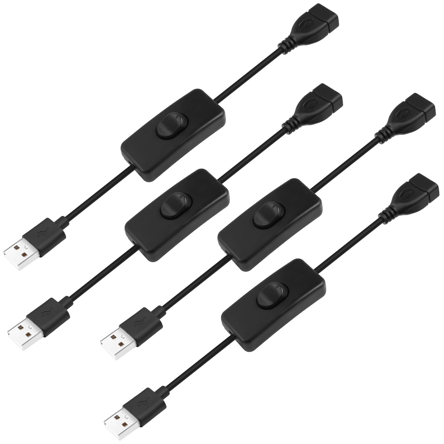 Cable de extensión USB, 4 unidades, 5 V, macho a hembra, extensor con interruptor, adecuado para ventilador USB de 5 V, tira LED, lámpara de