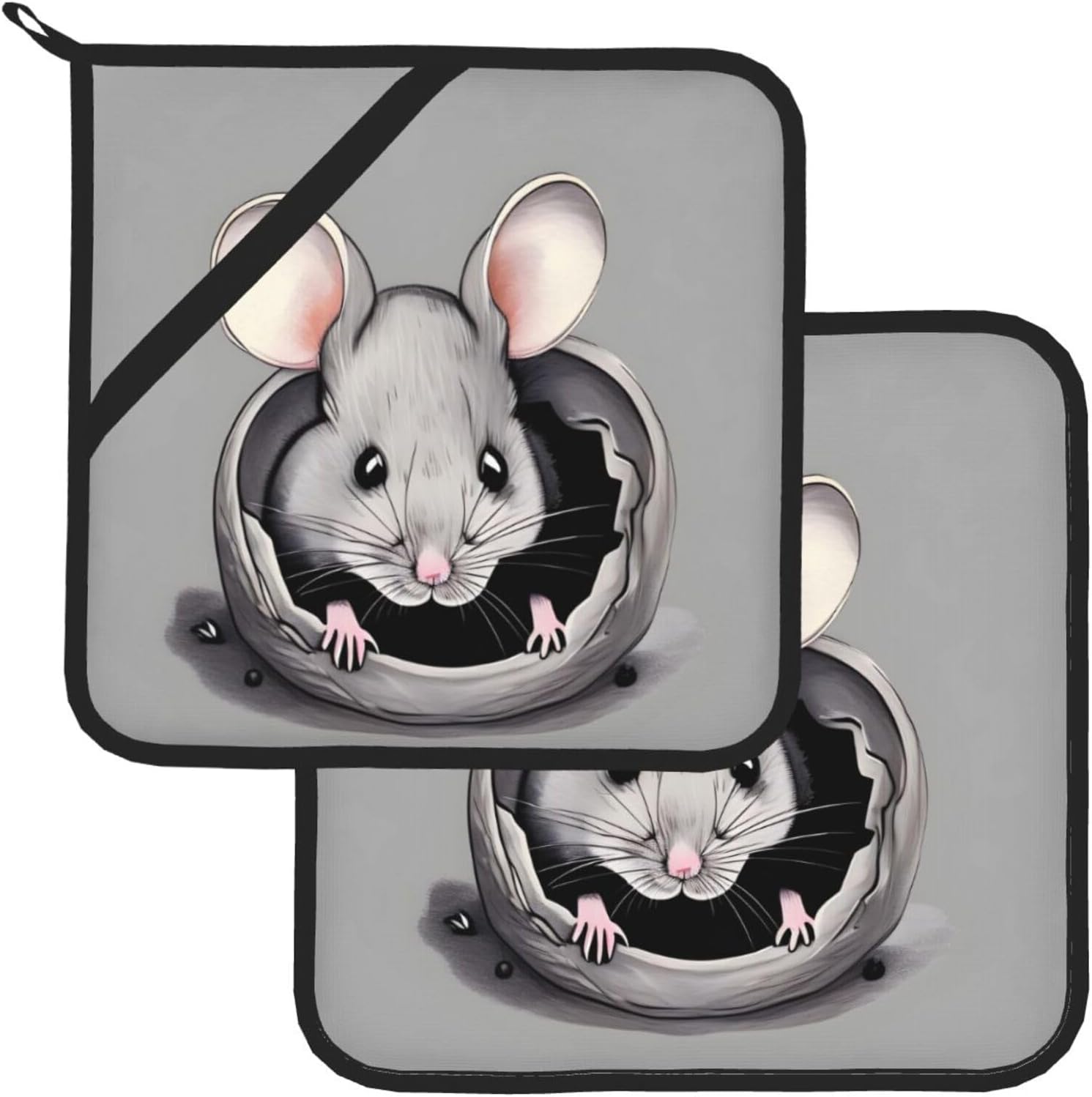 Juego de 2 soportes para ollas de ratas grises, almohadillas calientes antideslizantes para cocina, hornear, barbacoa, asar