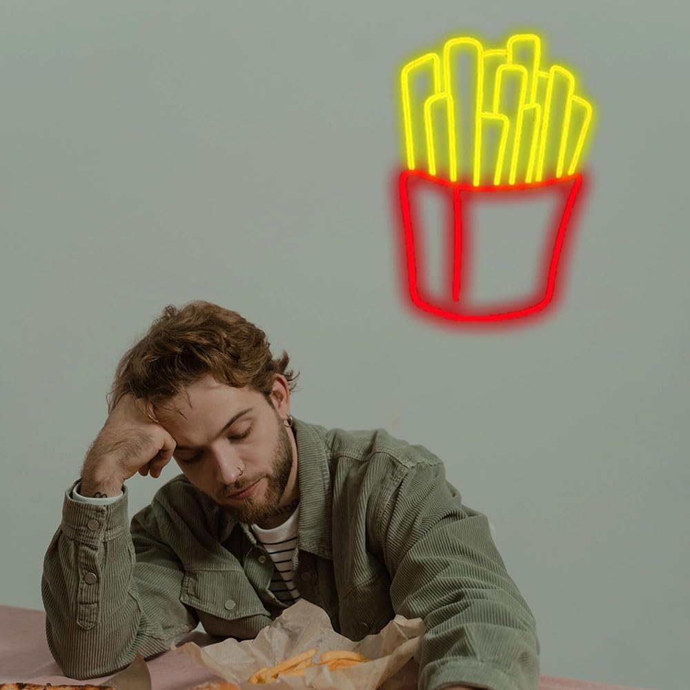 Letrero de neón de papas fritas para decoración de pared, letreros de luz LED personalizados para decoración del hogar y dormitorio, tamaño 15.0 in