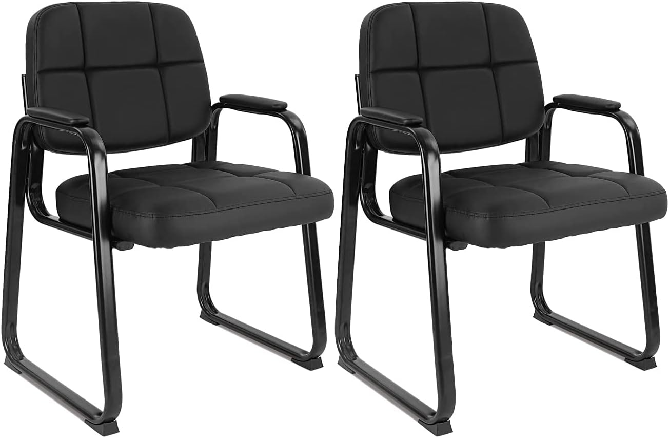 CLATINA Silla de invitados para sala de espera con reposabrazos acolchado de cuero regenerado para oficina, recepción y escritorio de conferencias,