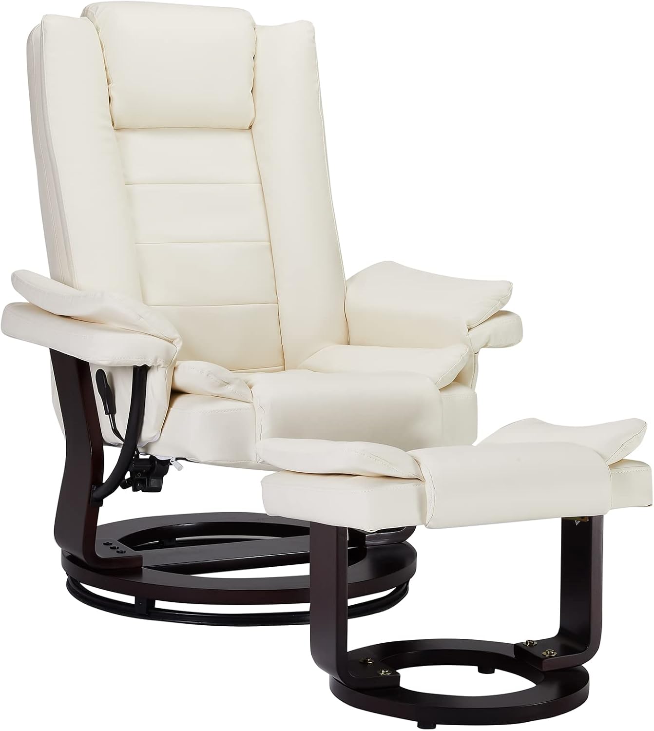 Silla reclinable con otomana giratoria de 360 grados de piel, con reposapiés, silla decorativa de cuero con base de madera para dormitorio, sala de