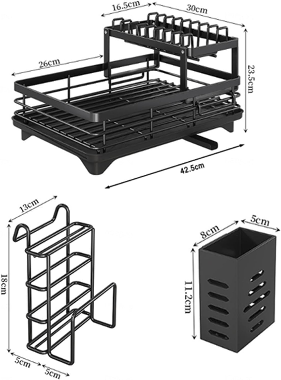 Escurridor grande de 2 niveles para encimera de cocina, escurridor de platos con soporte extraíble para utensilios, escurridor de platos desmontable