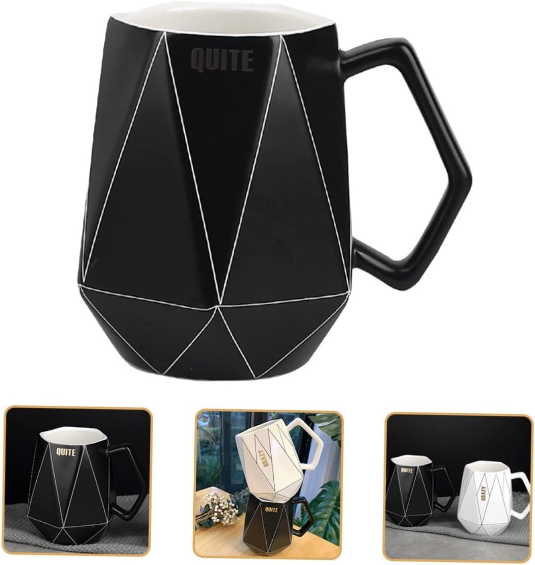 Mug Tea Cups with Lid Coffee Cups with Lids Ceramic Coffee Cup Porcelain Tea Cup Geometric Ceramic Cup Geometric Line Ceramic Cup Enamel Milk Cup