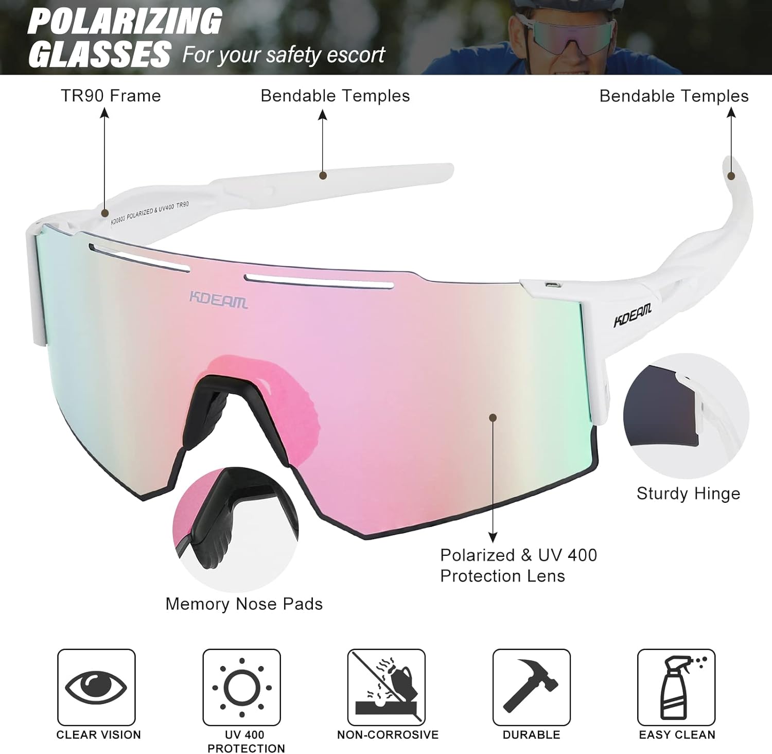 Gafas de sol polarizadas deportivas para hombres y mujeres, UV400, gafas de ciclismo resistentes al viento, para conducir, correr, golf