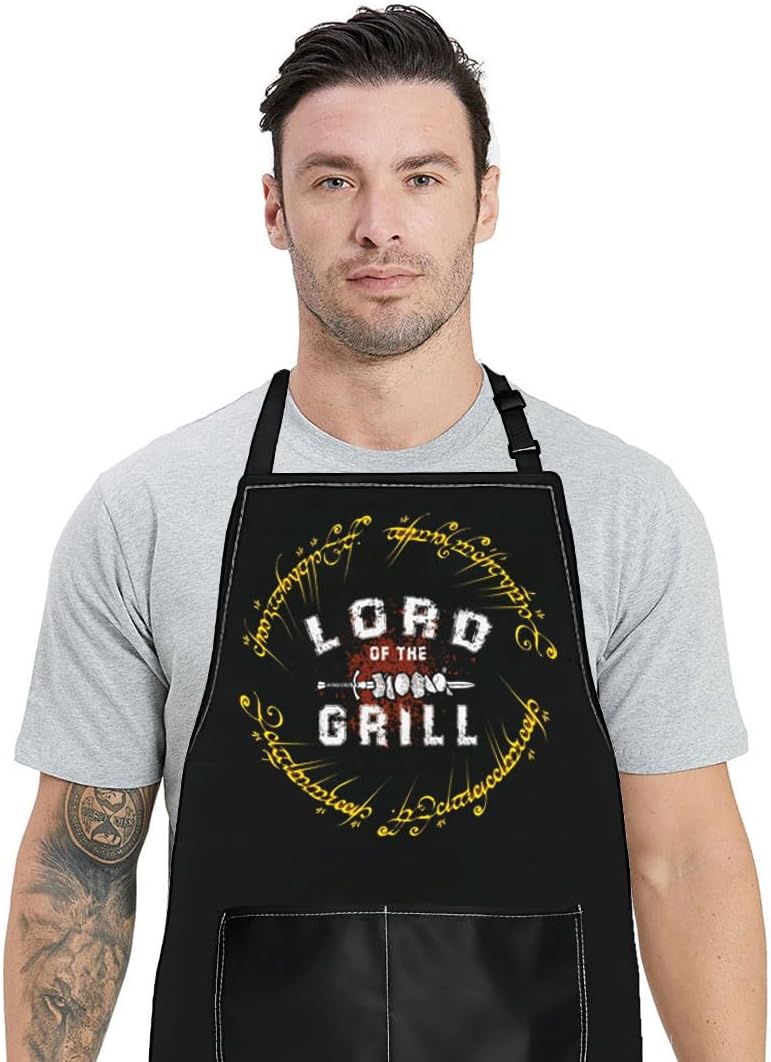 WZMPA LOTR Delantal de cocina para fanáticos de la película, regalo de Lord Of The Grill Delantal ajustable con bolsillos para cocinar a la parrilla
