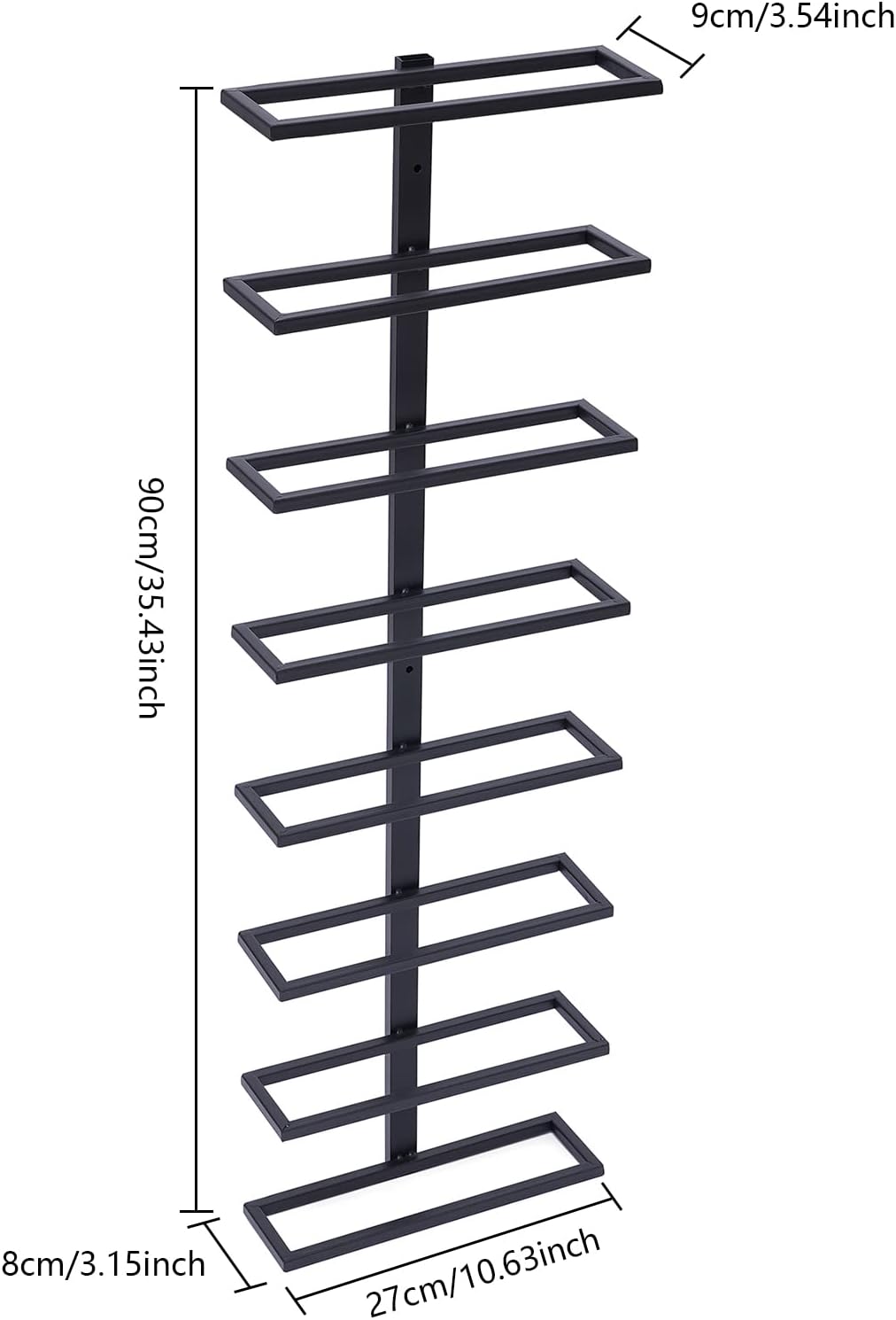 LEYSRIS Estante de vino de pared de 8 niveles, fácil acceso, almacenamiento de metal para vino negro, ahorro de espacio, con 8 botellas