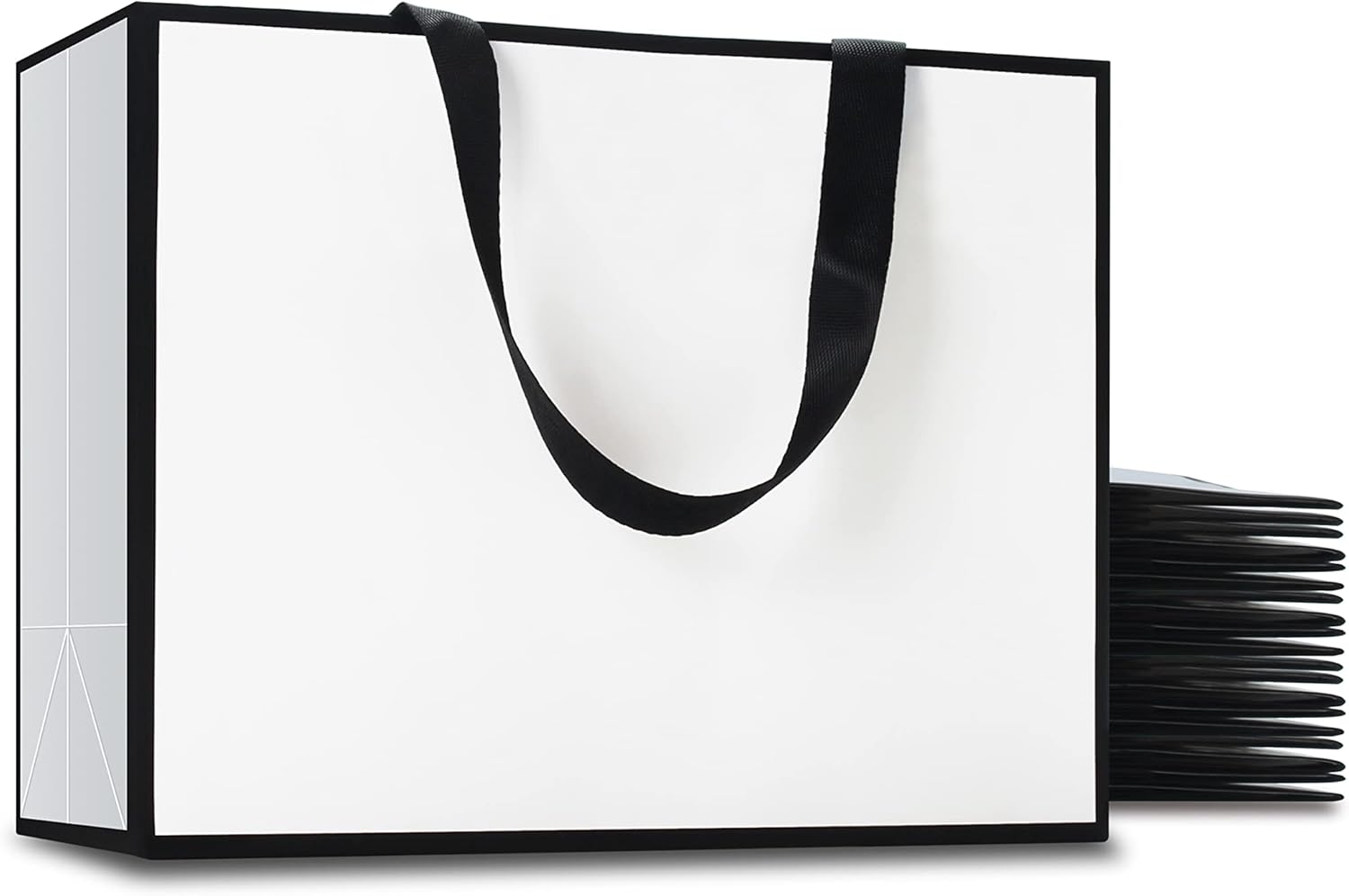 Bolsas de regalo en blanco y negro, 20 unidades, 10.5 x 4.25 x 8 pulgadas, medianas bolsas de regalo blancas y negras con asas de cinta, bolsas de