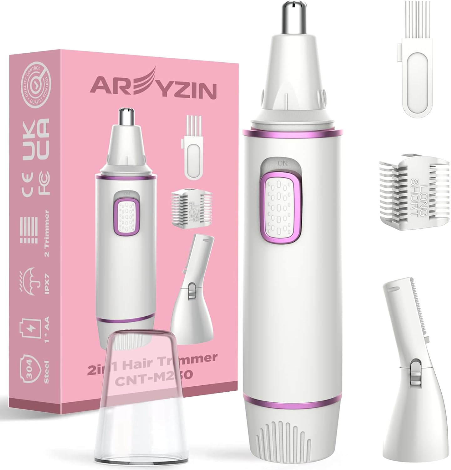 AREYZIN Recortador de vello de nariz para mujer, 2 en 1, sin dolor, recortador de cejas y nariz, depilación facial, cortadora de pelo nasal