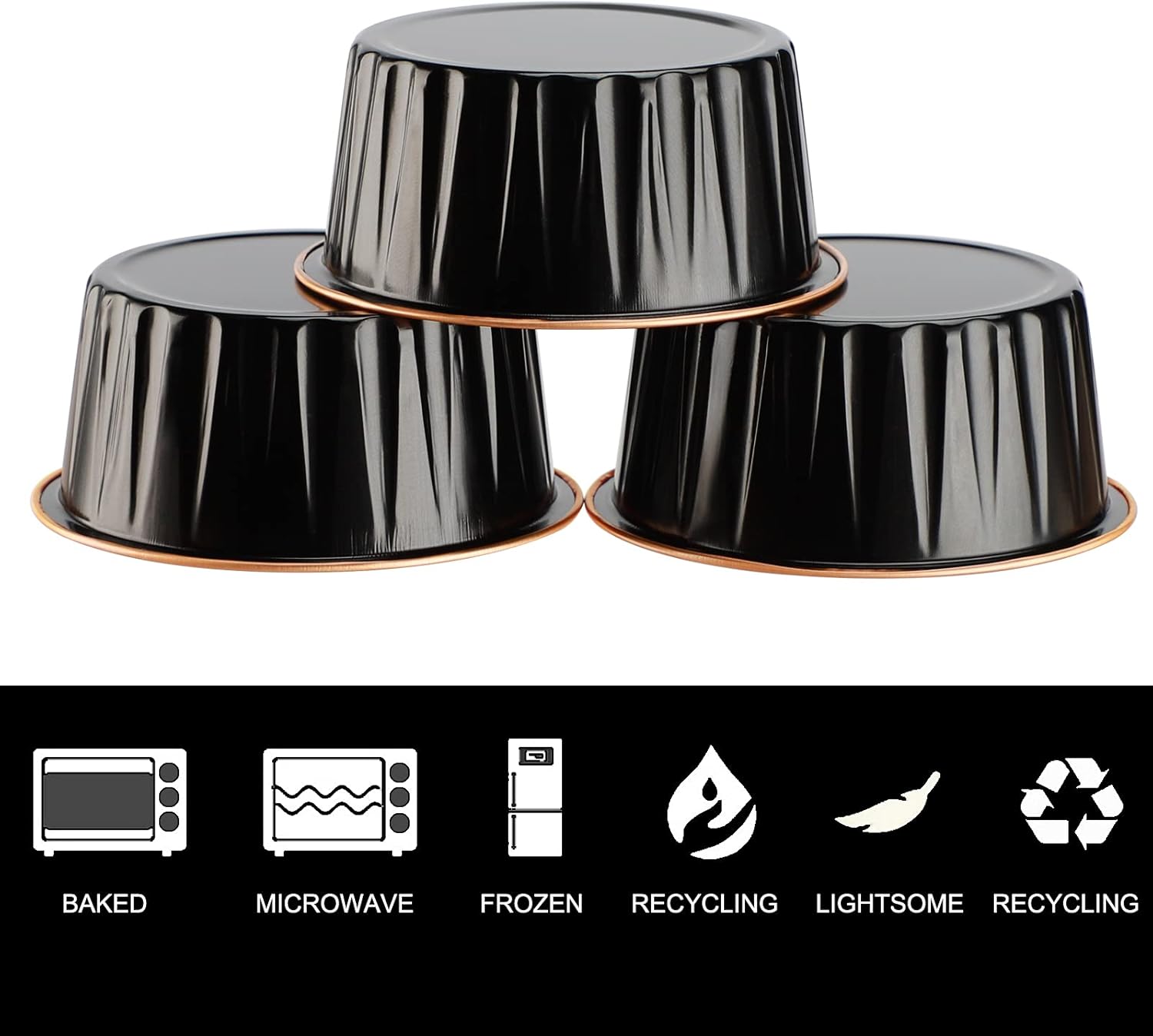 EUSOAR Ramekin – Tazas para hornear, 30 moldes de papel de aluminio de 5 onzas para magdalenas con tapas, mini moldes para pasteles con tapas,