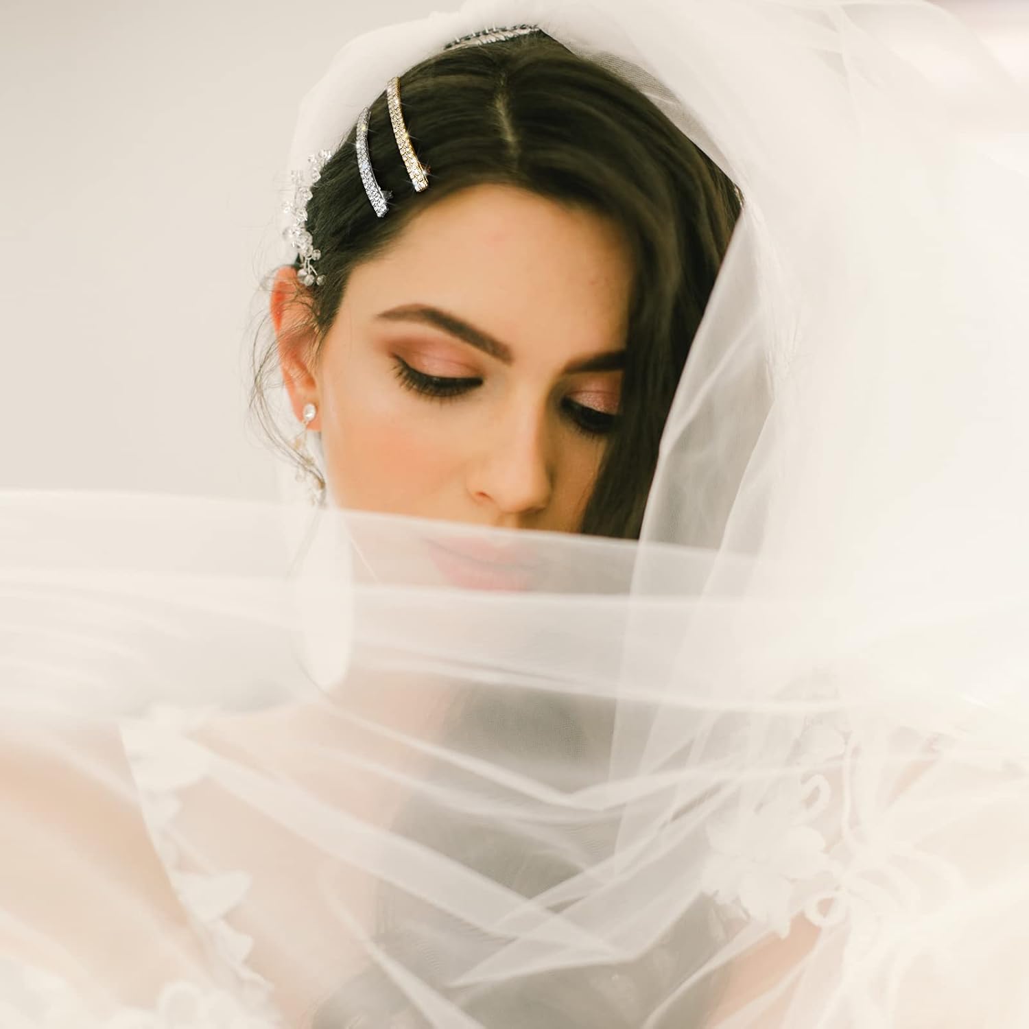8 pinzas para el cabello con diamantes de imitación de cristal para novia, pasadores pequeños de semicírculo plateado, pasadores de metal brillante,