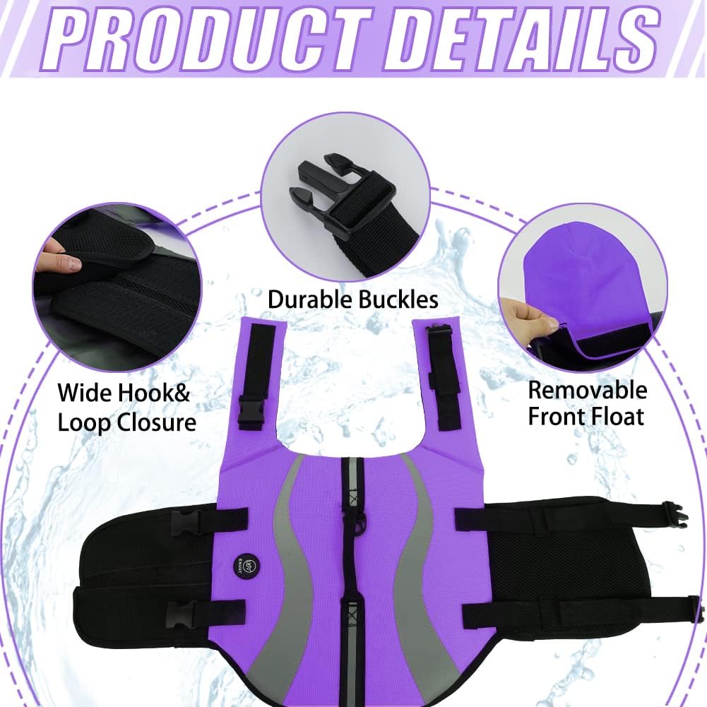 EMUST Chalecos salvavidas ajustables para perros con flotador frontal, chalecos salvavidas de alta visibilidad para perros, chaleco salvavidas de