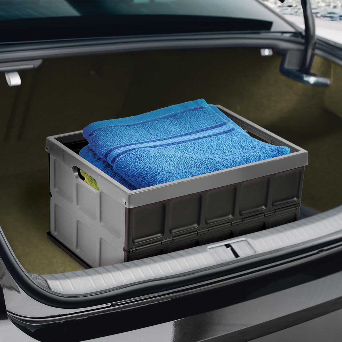 Glad Contenedor de almacenamiento plegable con tapa, caja de plástico plegable de 48 litros para garaje, maletero de coche y organización,