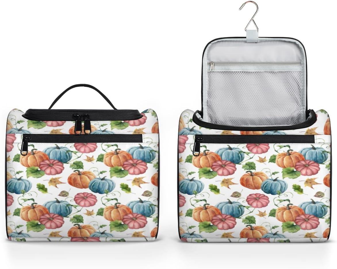 Thanksgiving Day Fun Pattern Toiletry Bag for Women Travel Makeup Organizer with Hanging Hook Traveling Cosmetic Bags for Toiletries Accessories