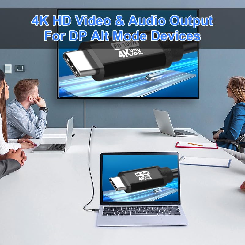 Cable USB C a USB C de 10 pies, 100 W 4K60HZ USB3.2 GEN2x2 compatible con Samsung Galaxy S23 S22 S21 S20 Ultra, Note 20 10, MacBook ProAir, iPad Pro