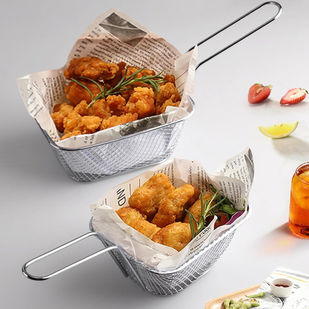 Cesta de papas fritas, 2, 4, 8, 12 piezas, mini cesta cuadrada para papas fritas para servir, cesta de acero inoxidable con asa, cocina, restaurante