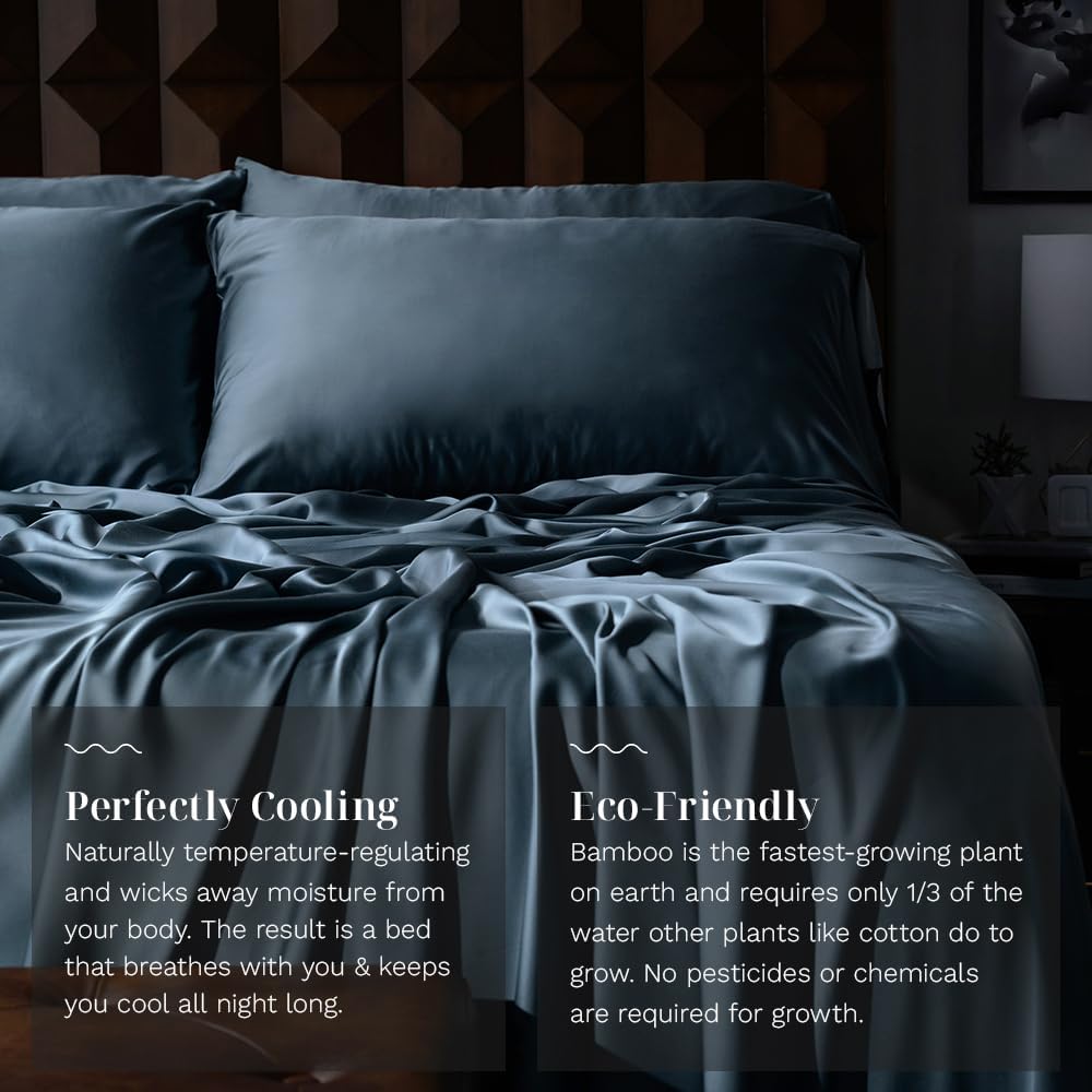 LUXOME Luxury Sheet Set  100% Rayon (Viscose) from Bamboo  Full Size – Ocean  Deep Pockets  4-Piece Set (Fitted, Flat, 2 Pillowcases)