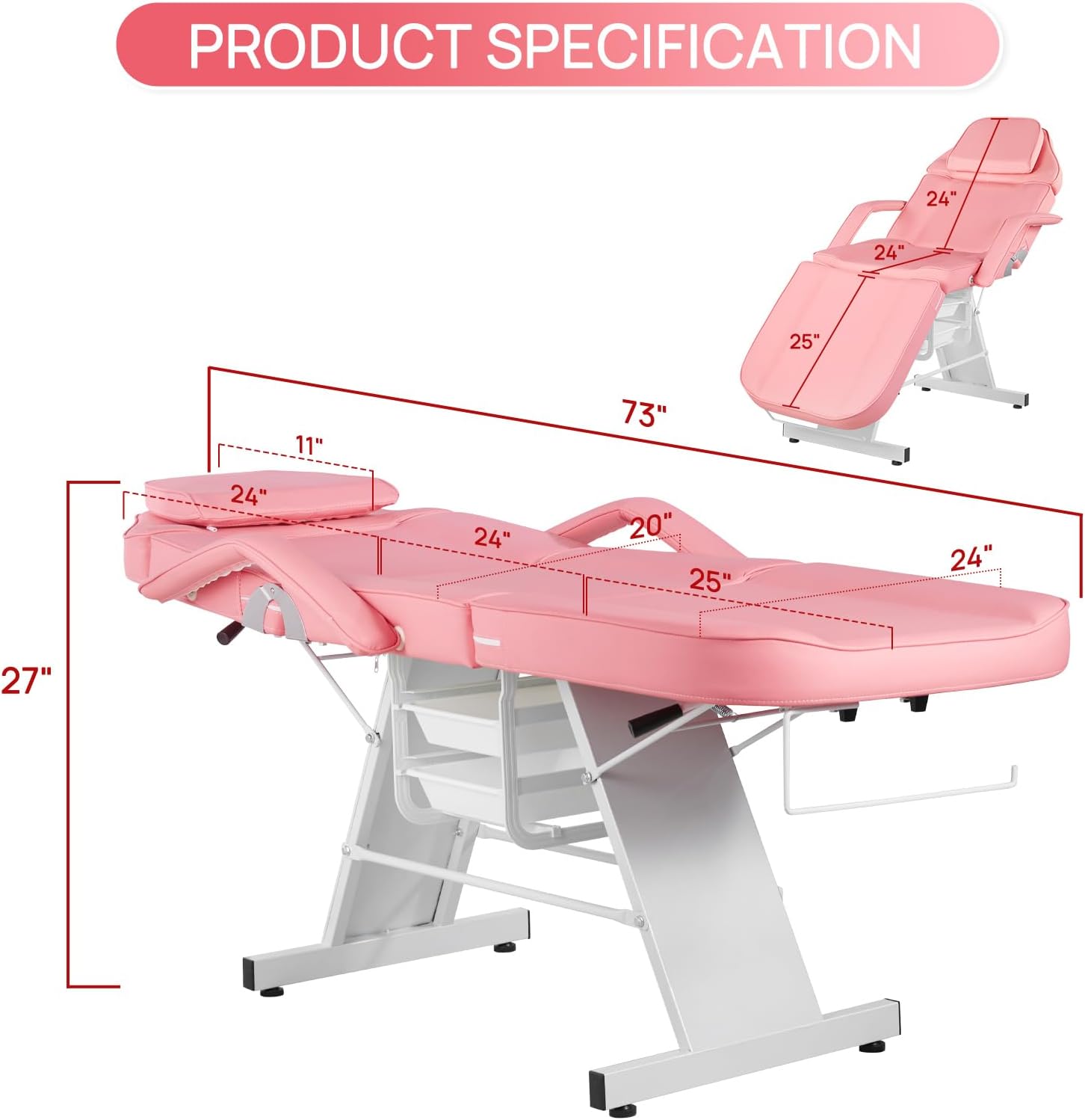 Silla facial para tatuaje, cama de masaje ajustable de 73 pulgadas para artista con taburete, cama facial para cliente, sillas de spa multiusos para