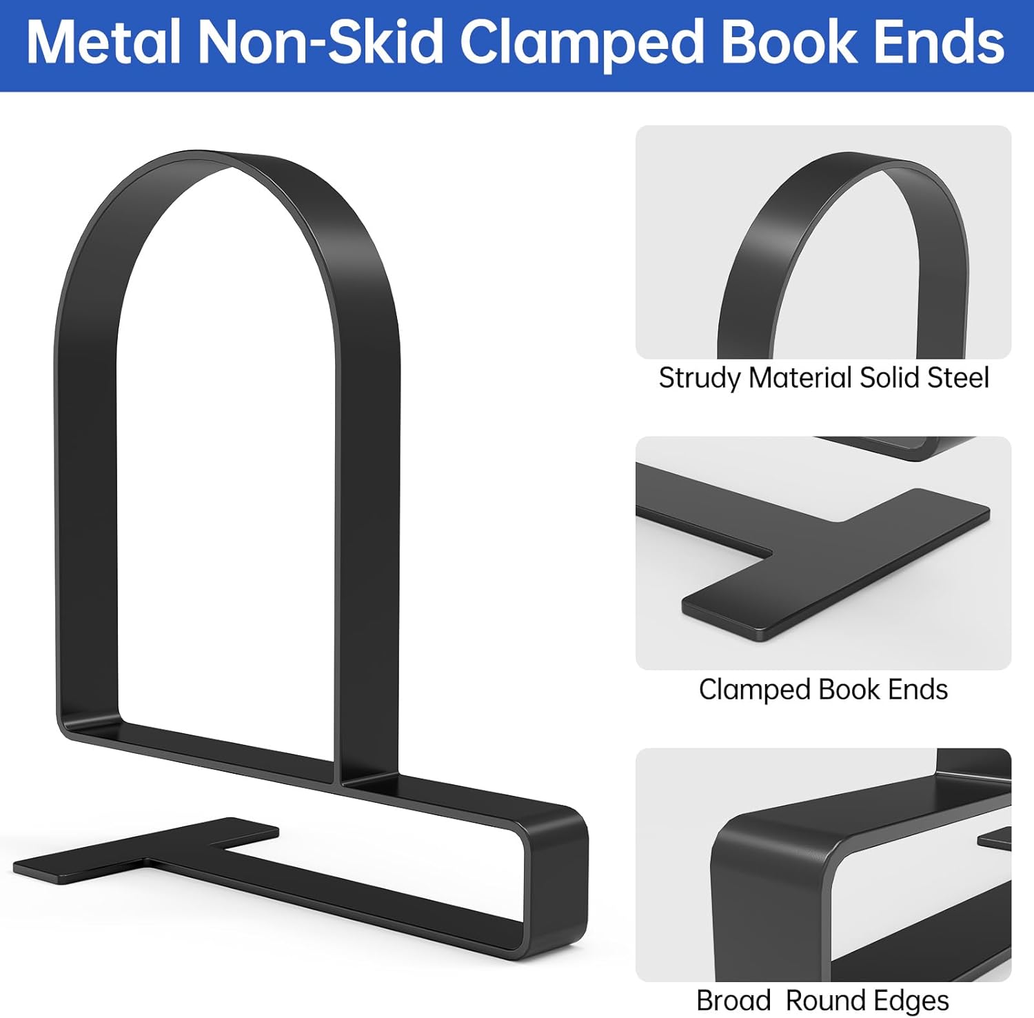 Sujetalibros resistentes para estantes, soportes de metal resistentes con abrazadera, soportes de estante para libros, antideslizantes con