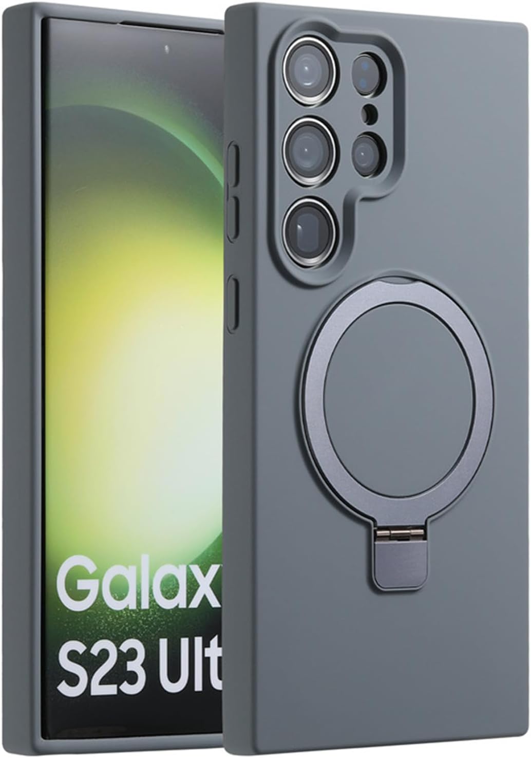 Funda para Samsung Galaxy S23 Ultra con soporte de anillo magnético de silicona de 6.8 pulgadas para mujeres y hombres compatible con MagSafe