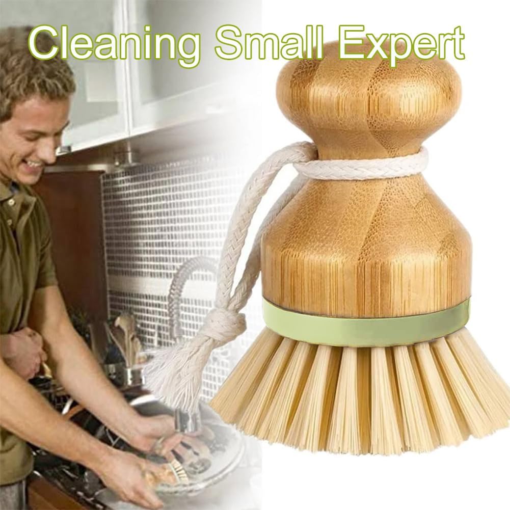 Cepillo de bambú para platos de madera, cepillo de bambú para platos, cepillo de palma, adecuado para lavar platos (verde)