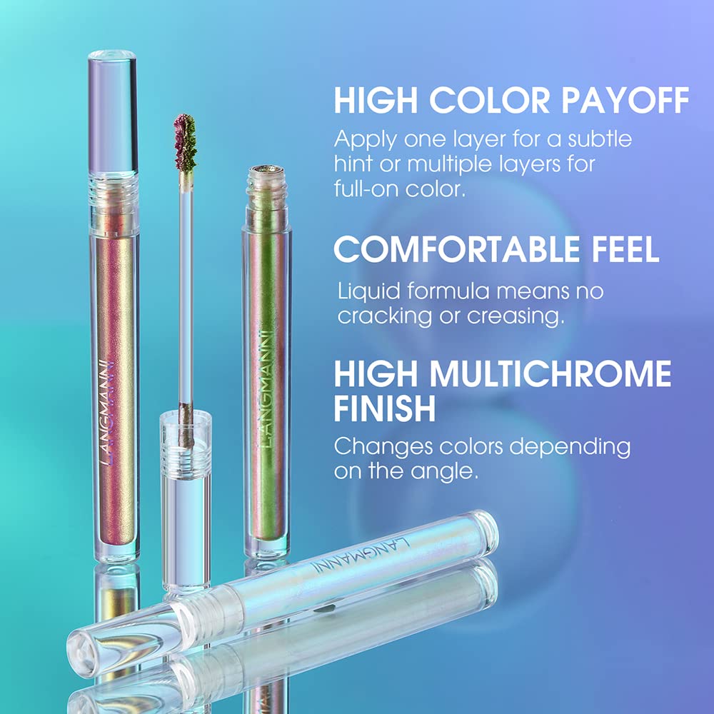 Jolilab Sombra de ojos de camaleón líquida metálica, aspecto de ojos multidimensional, maquillaje holográfico de larga duración con purpurina