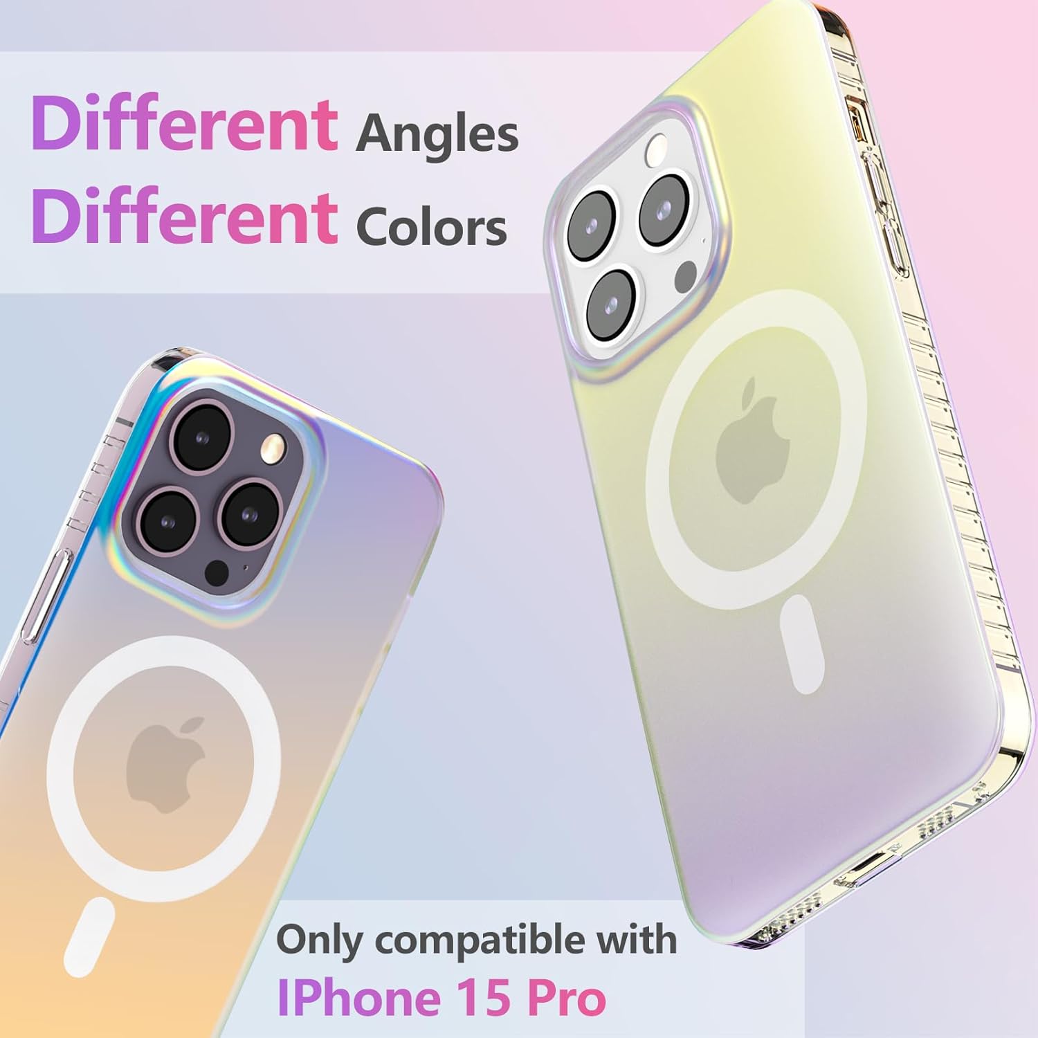 Dosanlues Funda magnética para iPhone 15 Pro holográfica iridiscente, compatible con Magsafe Funda protectora delgada translúcida mate para iPhone