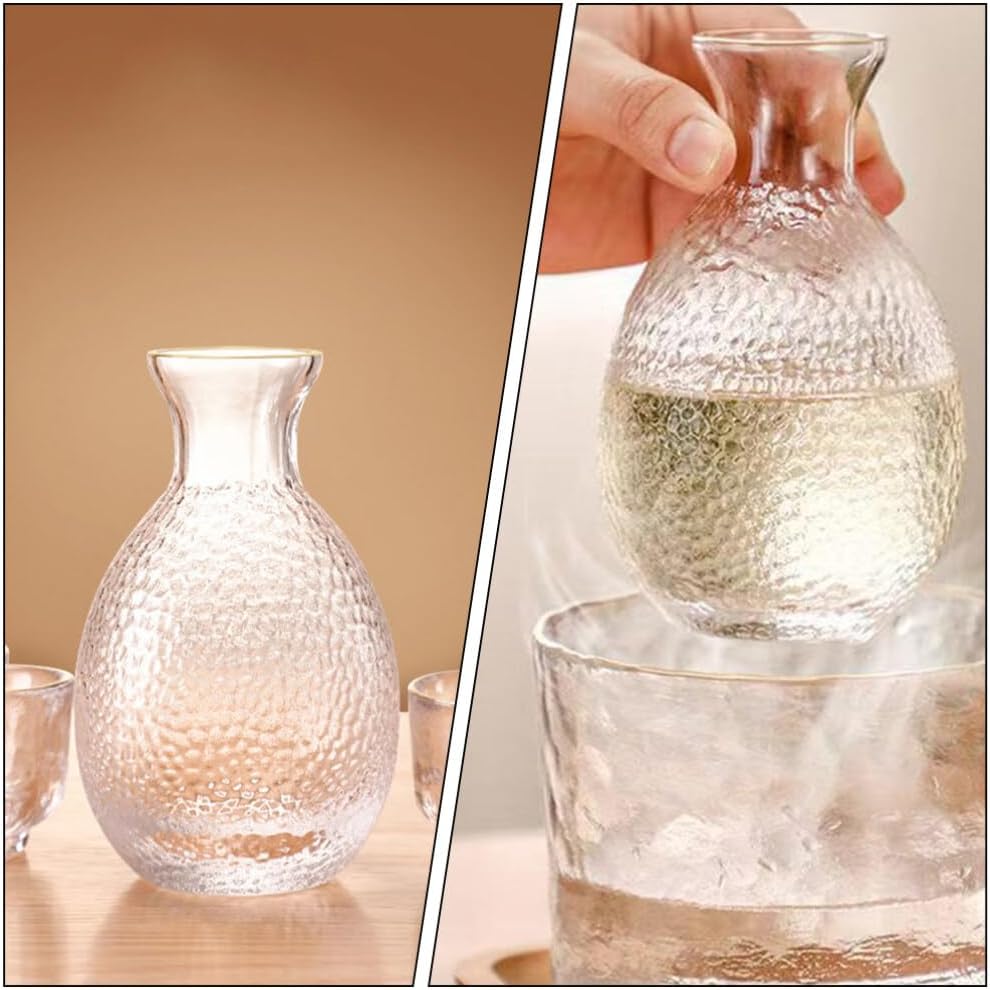 UPKOCH Botella de vidrio para sake japonés, botella de cristal de sake tradicional, jarra de vino chino, jarra de servir sake refrigerada, jarras de