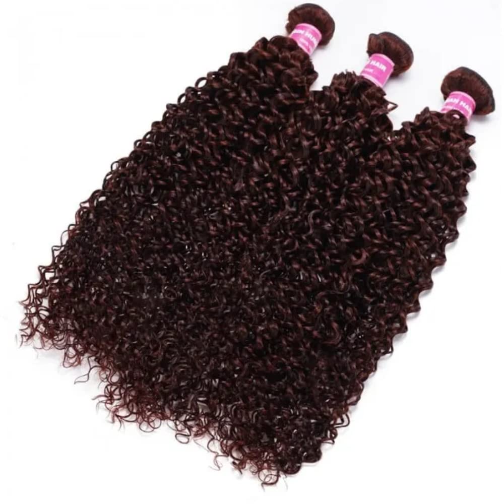 KLAIYI Manojos de cabello humano rizado de color marrón rojizo 12A, cabello virgen brasileño 100% sin procesar, color castaño cobrizo, rojo cobrizo,