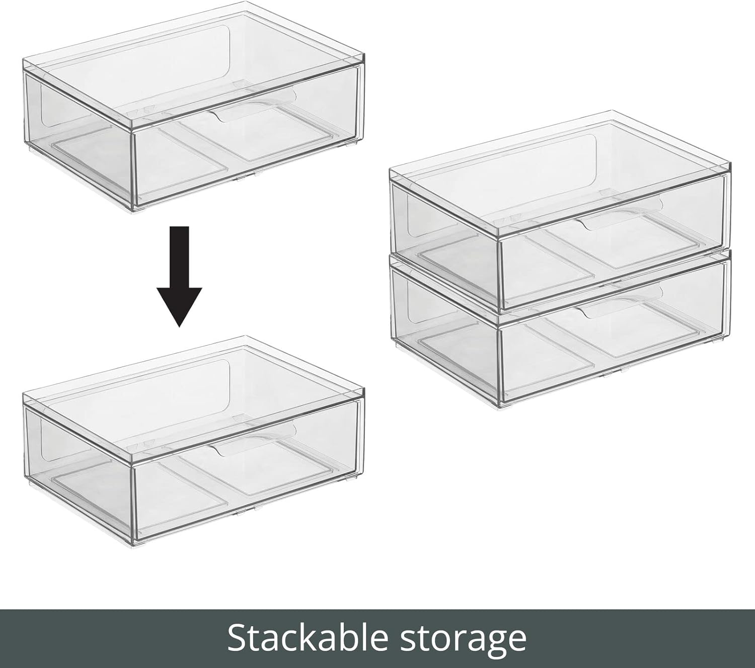 mDesign Contenedores organizadores de almacenamiento de cocina apilables de plástico con cajón frontal para gabinete, despensa, refrigerador,