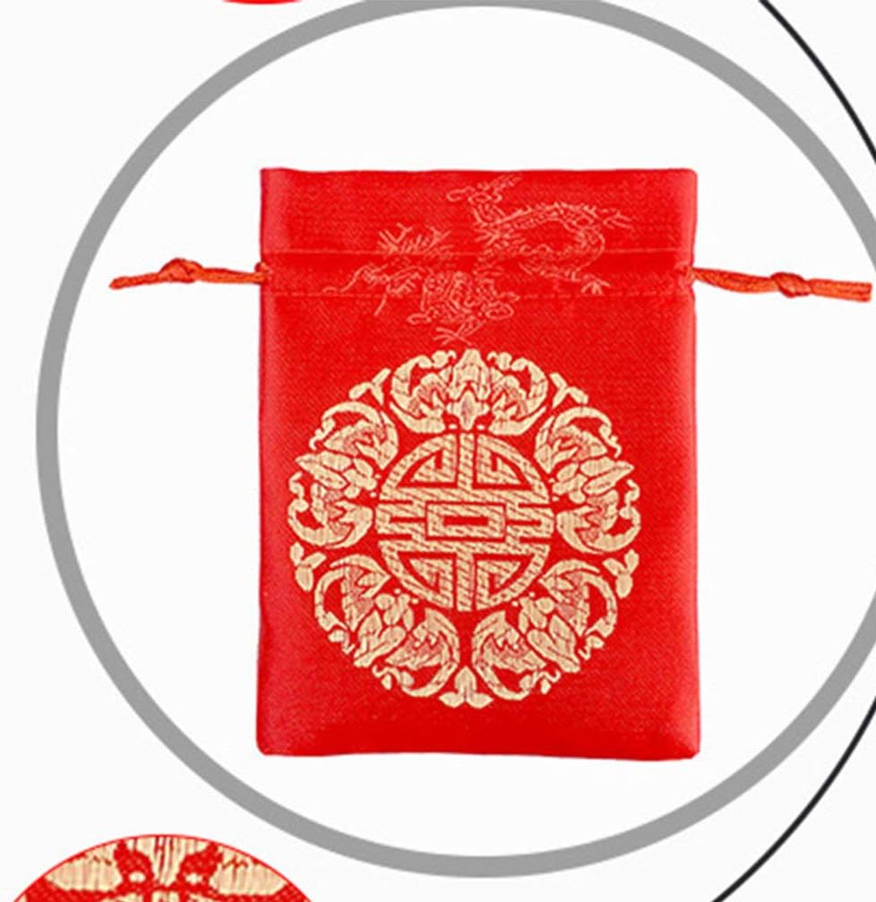 TENDYCOCO Good Fortune – Bolsa roja china de seda china, bolsas de regalo de la fortuna de la suerte, bolsa con cordón para joyas, bolsas para
