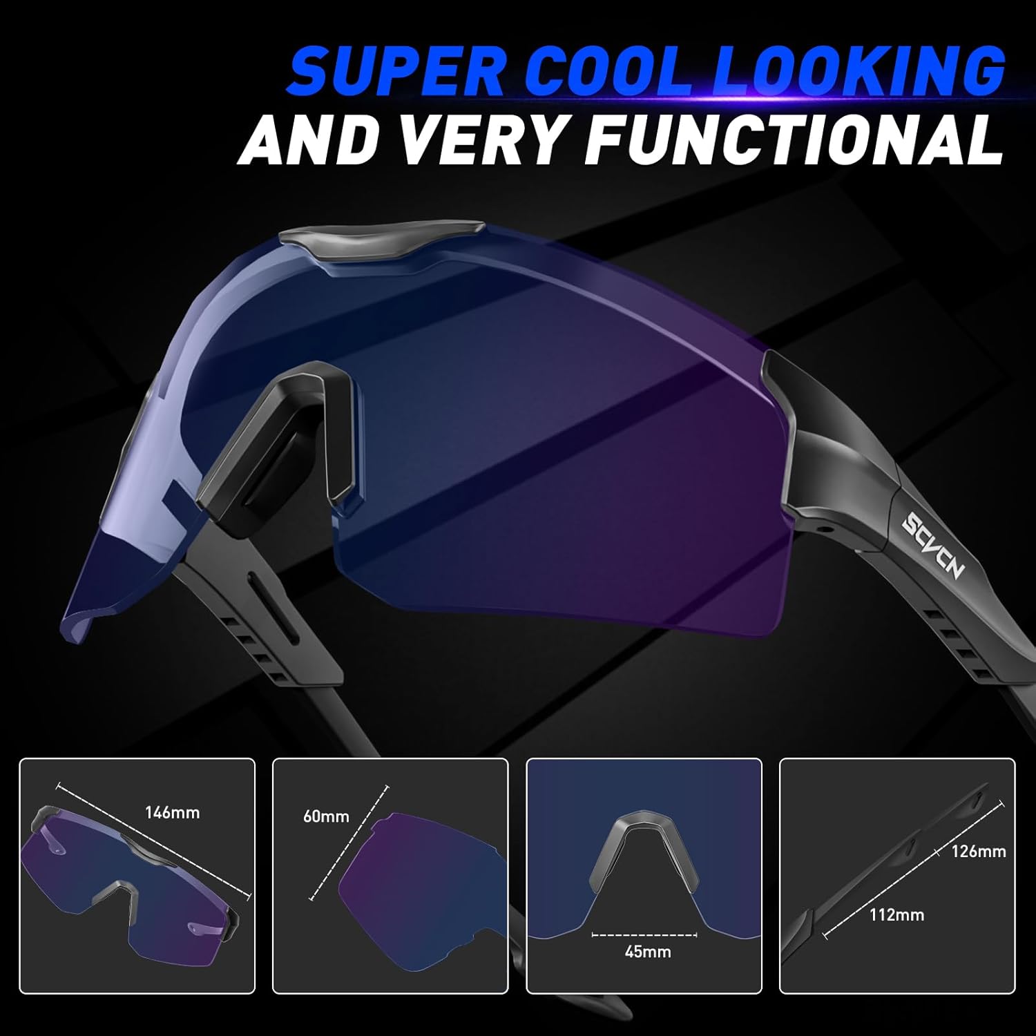 SCVCN Gafas de ciclismo fotocromáticas para hombres y mujeres, UV400, gafas deportivas para jóvenes, para correr, béisbol, golf
