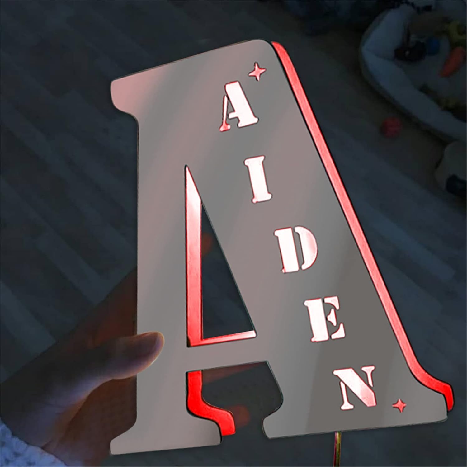 Letrero de espejo de letra personalizado con luces LED, letrero de espejo con nombre de neón personalizado con luces LED, decoración de pared para