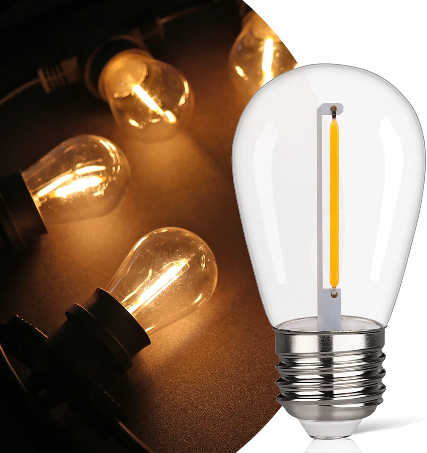 Paquete de 25 bombillas LED S14 para tiras de luces al aire libre, inastillables, equivalente a 10 W, bombilla LED para reemplazar bombillas de