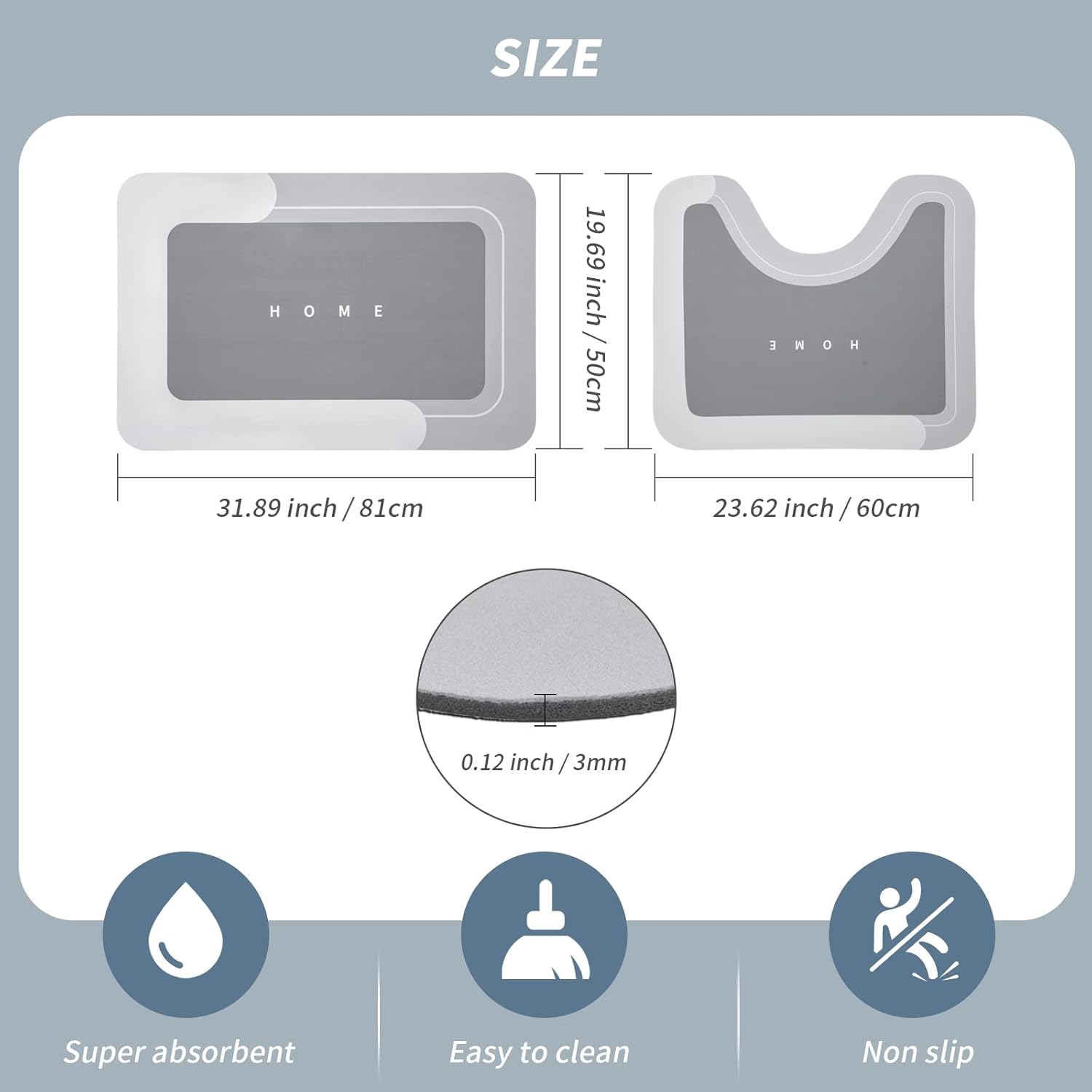 Juego de 2 tapetes absorbentes de baño, tapetes de secado rápido, tapetes mágicos de silicona antideslizante con respaldo de goma para baño, cocina,
