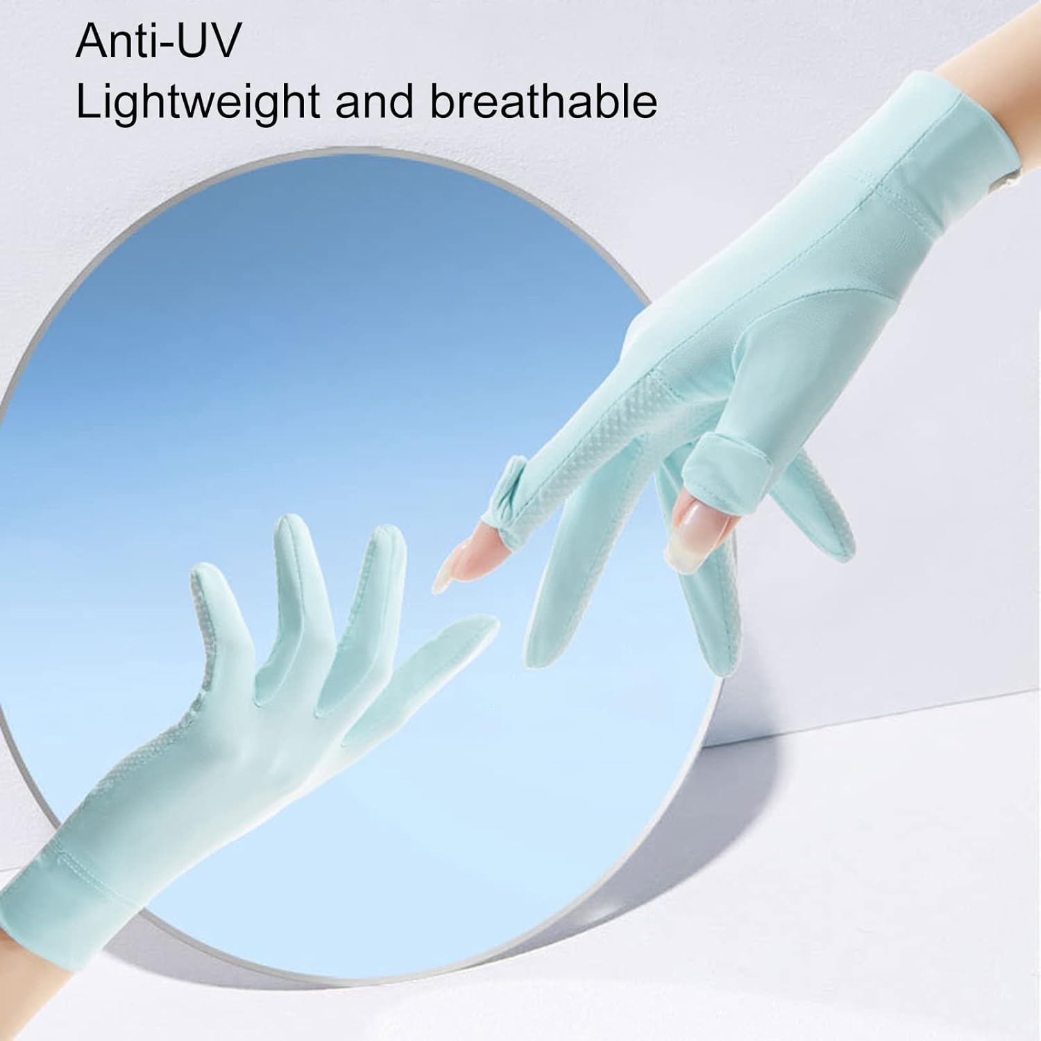 1 par de guantes de verano antideslizantes de silicona con apertura en la punta de los dedos, con logotipo impreso Suncreen Ice Silk Guantes finos