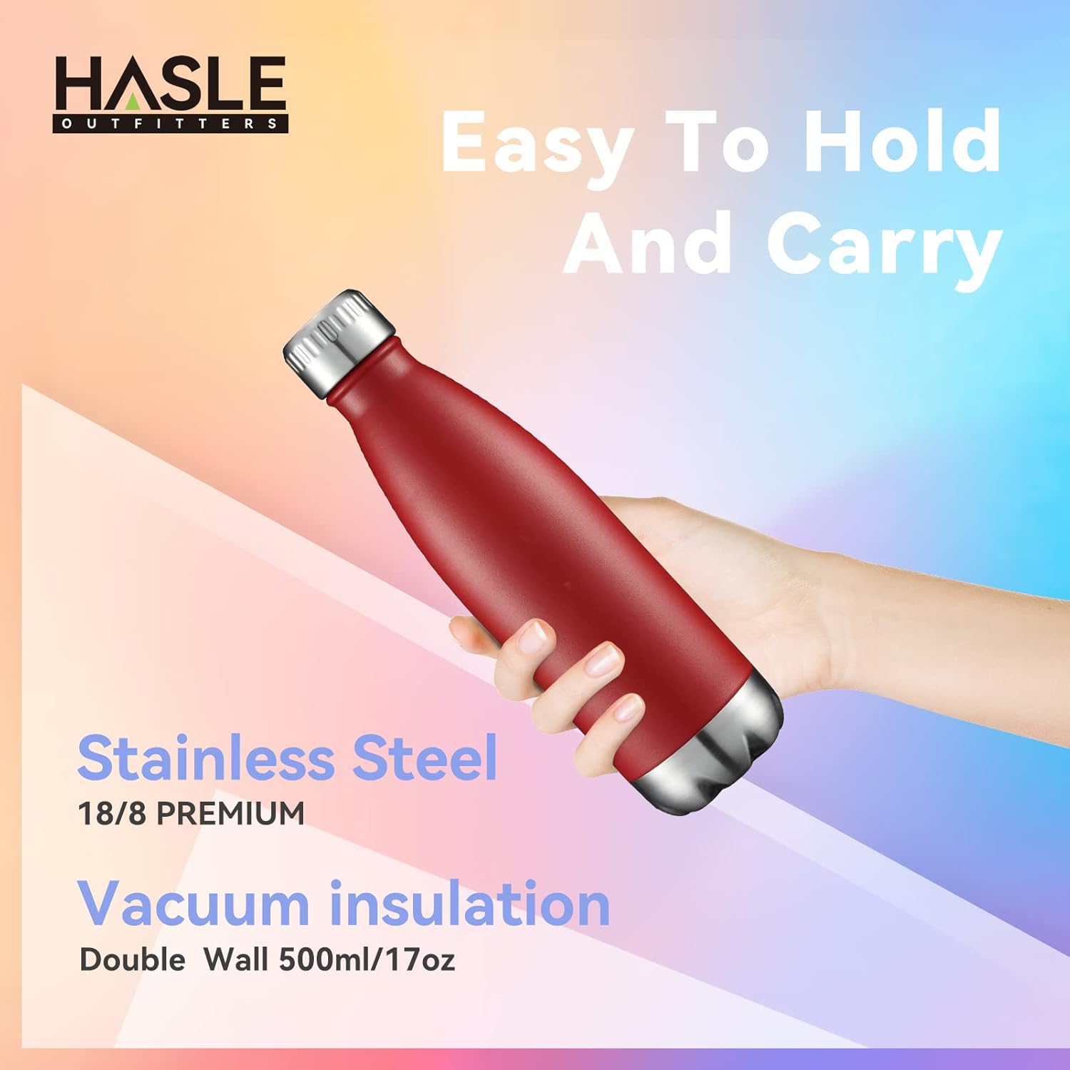 HASLE OUTFITTERS Termos aislados al vacío de doble pared de metal, 0.6 L, botella para agua, deportiva, de acero inoxidable, agua fría y caliente,