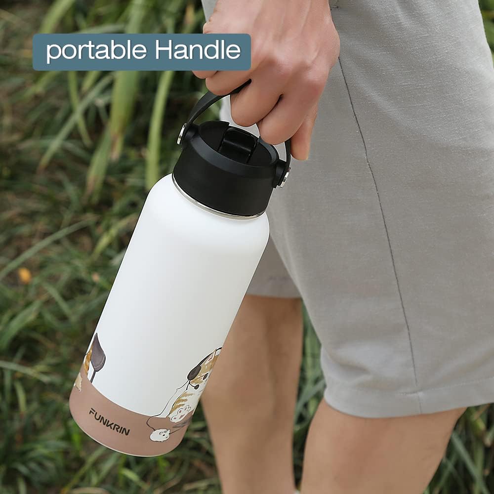 Funkrin Botella de agua aislada con tapa de popote y tapa de boquilla, taza de viaje personalizada de acero inoxidable al vacío de 32 onzas, a