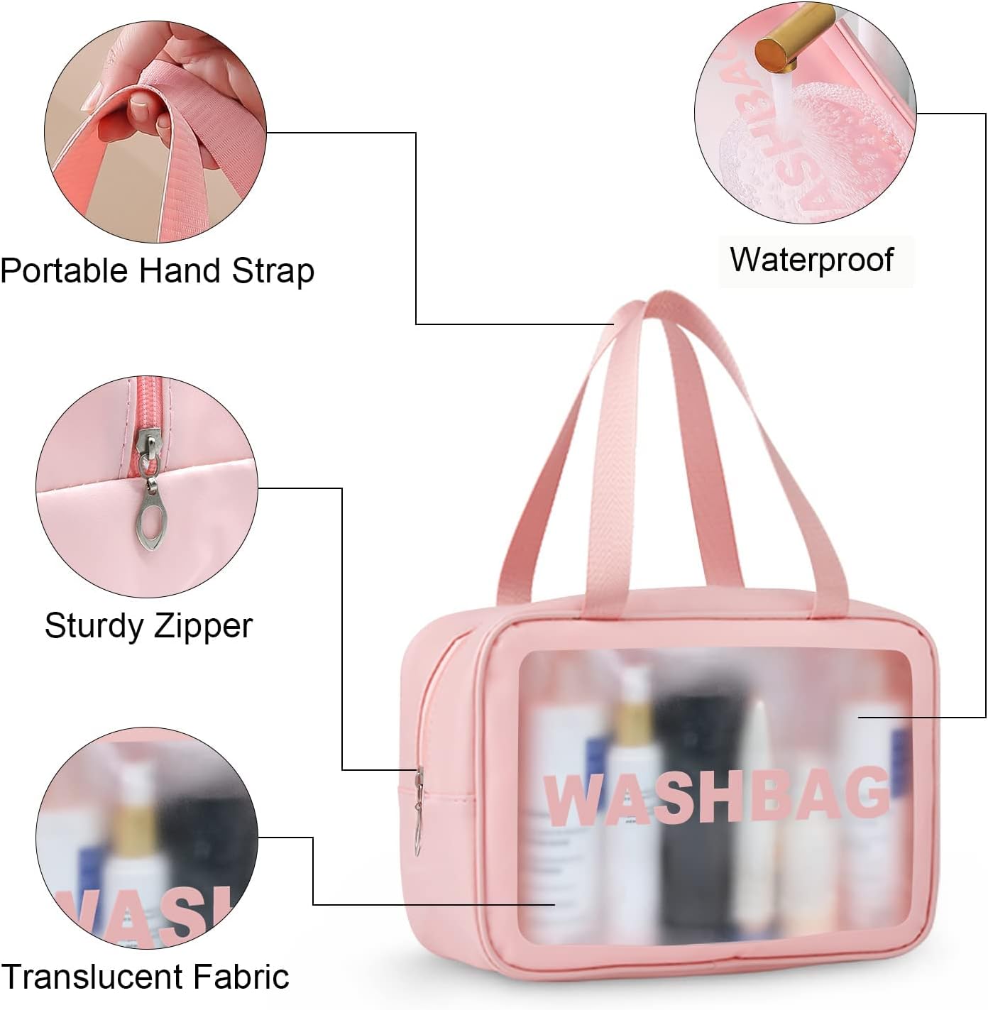 LULU Deer Juego de bolsas de maquillaje y lavado de viaje translúcidas para mujer, impermeables, de tres tamaños, gran capacidad con asa, a prueba