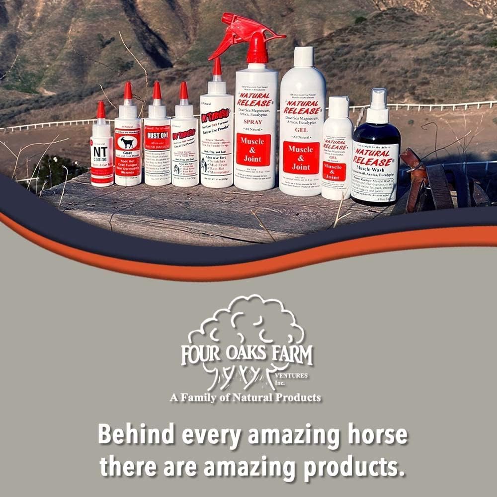 Four Oaks Farm Ventures, Tratamiento en aerosol muscular de liberación natural, linimento de caballo para dolores musculares, dolor en las