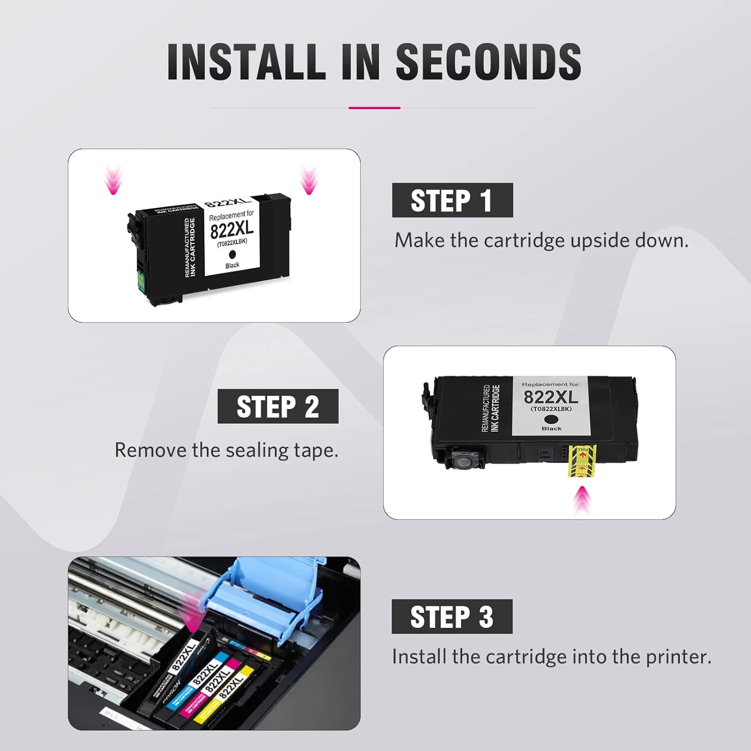 ALLWORK Cartuchos de tinta remanufacturados 822XL de repuesto para Epson T822XL 822 T822 para Workforce Pro WF-3820 WF-4820 WF-4830 WF-4833 WF-4834,