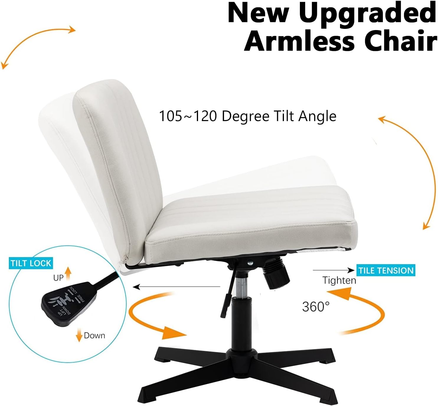 Pvillez Silla de escritorio de oficina sin ruedas, de piel sintética, sin brazos, silla de escritorio para oficina en casa, asiento ancho, silla de