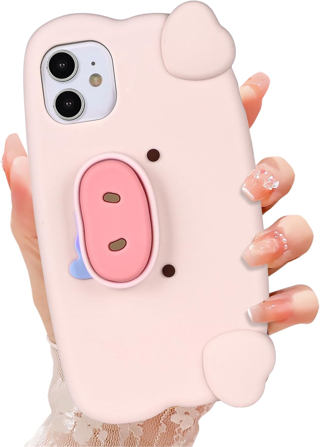 Uioeua – Funda multifunción compatible con iPhone 11 con silicona suave, divertida, elástica, soporte para nariz de cerdo rosa, protección de cuerpo