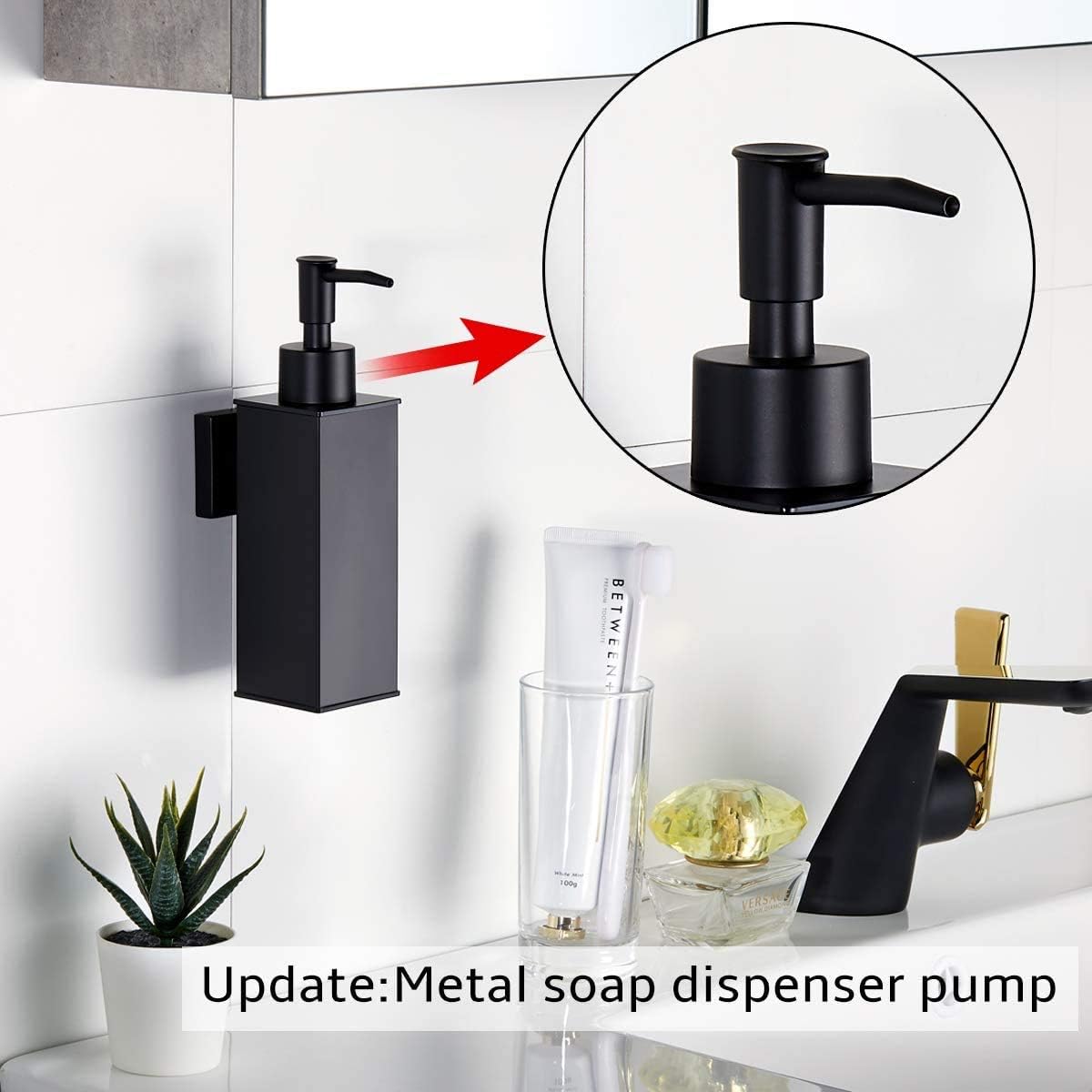 BGL Dispensador de jabón de acero inoxidable 304 para montaje en pared, dispensador de líquido y jabón para cocina y baño (negro, cuadrado)