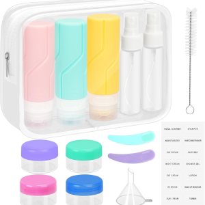 Juego de 15 botellas de viaje a prueba de fugas, botellas de viaje de 3.4 onzas, aprobadas por la TSA, botellas de tamaño de viaje sin BPA para Juego de 15 botellas de viaje a prueba de fugas, botellas de viaje de 3.4 onzas, aprobadas por la TSA, botellas de tamaño de viaje sin BPA para