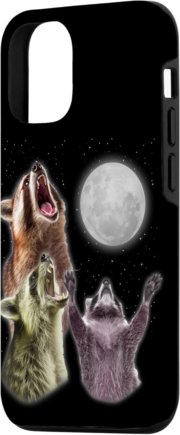 Funda para iPhone 13 3 Raccoon Moon aullando divertido mapache animal amante zoólogo