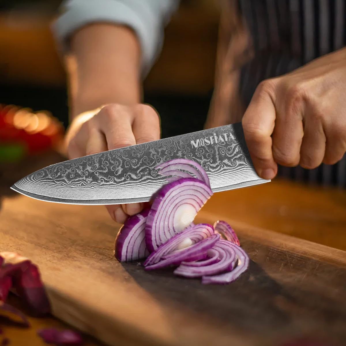 MOSFiATA Juego de cuchillos de chef profesional de Damasco, 3 piezas, cuchillo de chef de 8 pulgadas, cuchillo Santoku de 7 pulgadas y cuchillo
