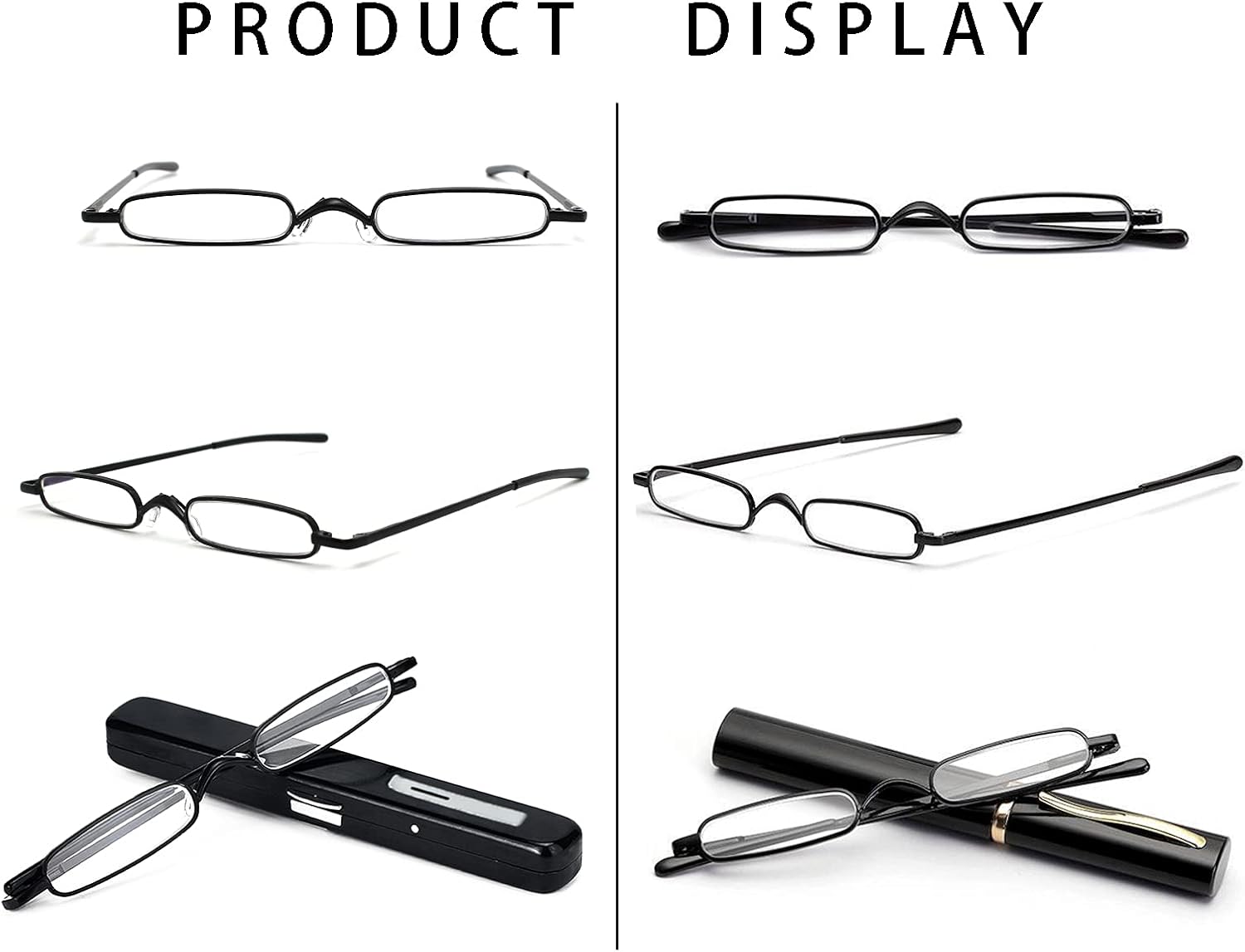 Mini gafas de lectura de metal – Lectores de bolsillo delgados con estuche de clip de pluma para estuche de lectura (2 PCS) 1.00