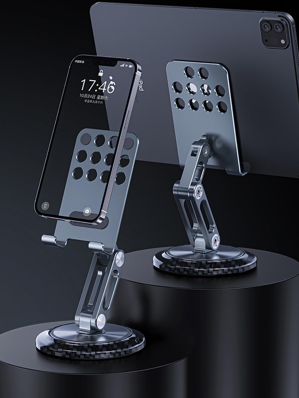 WYYHAA Aluminum Foldable Phone Stand for Desk with Carbon Steel Base, Fully Adjustable Foldable Desktop Phone Holder Cradle Dock Compatible with