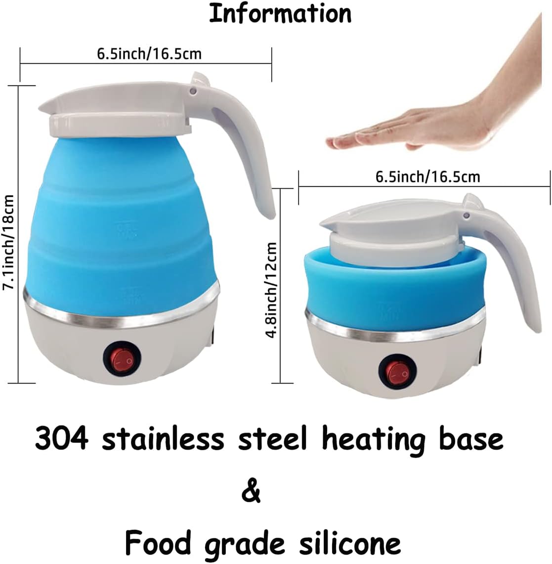 Hervidor eléctrico portátil plegable con silicona de grado alimenticio, 6 minutos de agua de ebullición rápida para acampar o viajar, hervidor